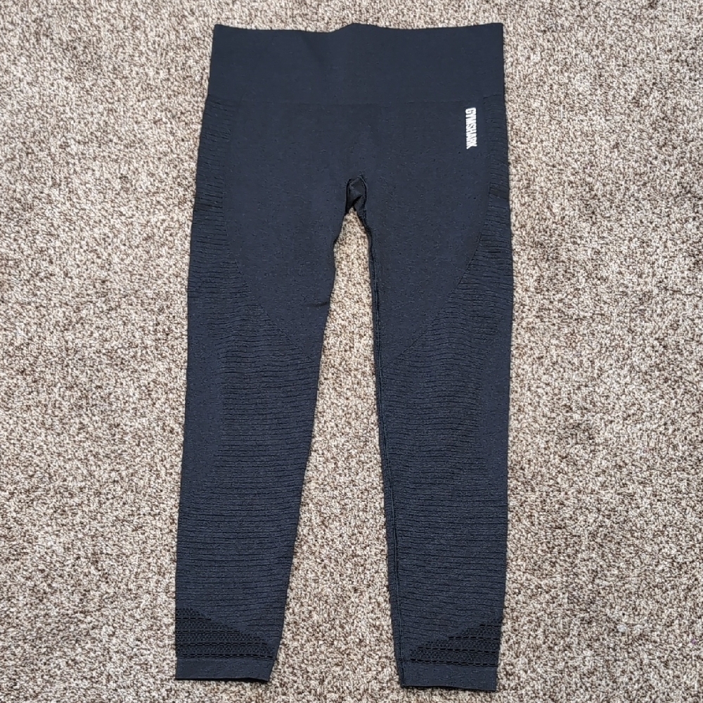 Gymshark Black Leggings with Eyelet Holes At Hems Large